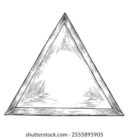 Vintage Textured Triangle Symbol, Hand-Drawn Vector, Graphic Style, Cartoon Illustration, Black and White, Sketch Style, Isolated on White Background