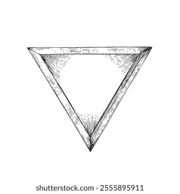 Vintage Textured Triangle Symbol, Hand-Drawn Vector, Graphic Style, Cartoon Illustration, Black and White, Sketch Style, Isolated on White Background