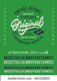 Vintage Textured Typeface "Original Denim". Double Set of Characters With Different Texture. Great for T Shirt Apparel Typography. Vector Design.