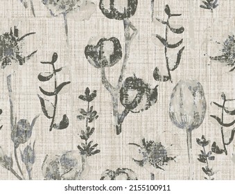 Vintage textures effect with floral Fashion and stylish background. Illustration Tulip, rose, chamomile, cotton branch, lavender, eucalyptus leaves, floral collage pattern watercolor drawing artistic