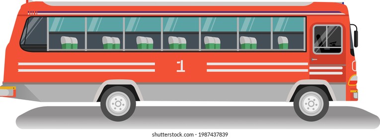 Vintage Thai bus with isolated white background.Old omnibus thai.Thai bus vector.Classic public car thailand.