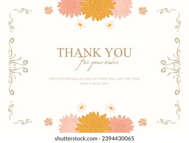 vintage thank you card with border and colorful flower