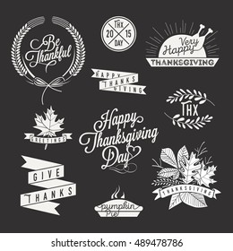 Vintage Thanksgiving Vector Set With Typography On Blackboard