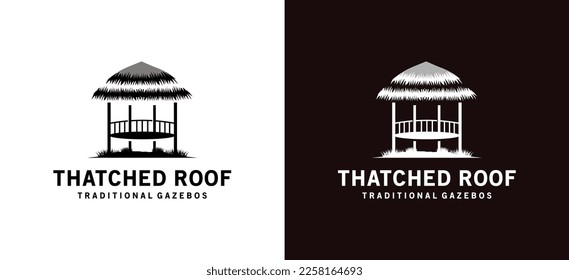 Vintage thatched roof traditional gazebo symbol logo design