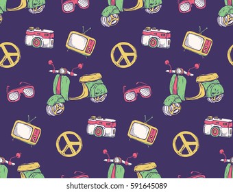 Vintage theme background with scooter, television and camera