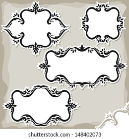 vintage thick floral doodle frame set gray white isolated elements on light background 