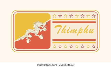 Vintage Thimphu Nameplate with Bhutanese Flag Design