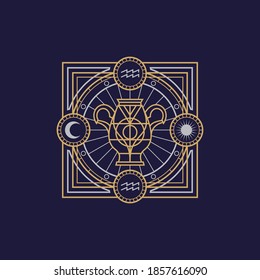 vintage thin line aquarius geometric astrology zodiac sign vector icon