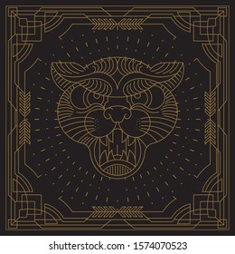 Vintage thin line cheetah label with line art design illustration
