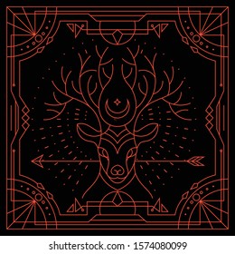 Vintage thin line deer label with line art design illustration