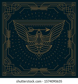 Vintage thin line dove bird label with line art design illustration