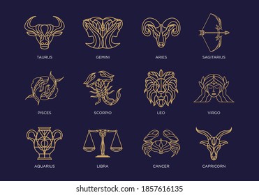 colección vintage de iconos vintage de la línea delgada astrología geométrica zodiac señal vector