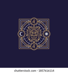 vintage thin line leo geometric astrology zodiac sign vector icon