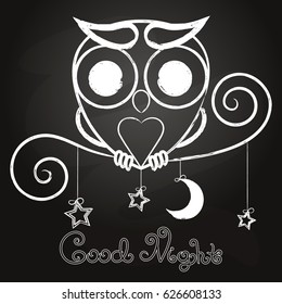 Vintage thin line owl label. Retro vector design graphic element, badge, emblem, logo.