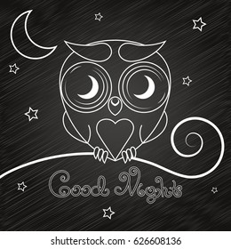 Vintage thin line owl label. Retro vector design graphic element, badge, emblem, logo.