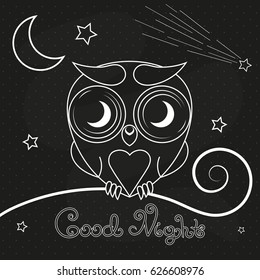 Vintage thin line owl label.