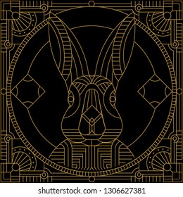 Vintage thin line rabbit label. Retro vector design graphic element, badge, emblem, logo, insignia, sign, identity, logotype, poster.