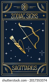 Vintage thin line Sagittarius zodiac sign label. Retro astrological symbol, mystic, sacred geometry element, emblem, logo.