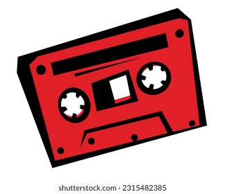 Vintage thing. Audiocassette. A red cassette for a tape recorder. Tape cassette. Isolated image.