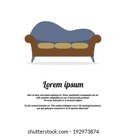 Vintage Three Seat Sofa Vector Illustration