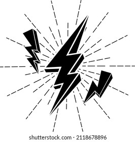 Vintage thunderbolt symbol with sunburst in grunge background, vector illustration