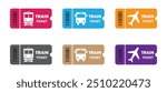 Vintage ticket for bus, plane, ship and train icon set. Travel tickets for transport with barcode. Vector illustration.