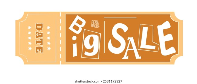 The vintage ticket design showcases bold "Big Sale" text, crafted with intricate vector illustration for promotions.