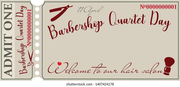 Vintage ticket invitation for Barbershop Quartet Day
