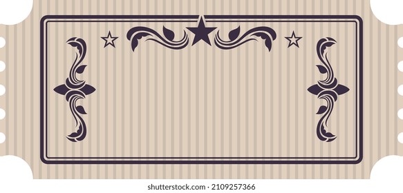 Vintage ticket mockup. Blank coupon template in retro decorative style