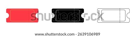 Vintage ticket red, black and linear vector set. Cinema, concert, carnival and travel stubs with retro design. Perfect for event invitations, coupons, festival passes or admission themed illustrations