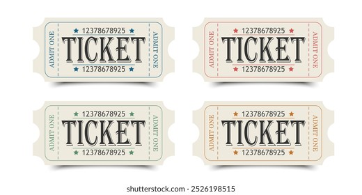 Vintage ticket template with shadow. Vector set 3d style for websites