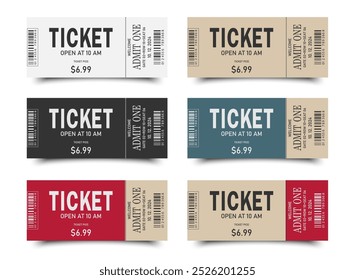 Vintage ticket templates with shadows,set . Vector illustration 3d style for websites