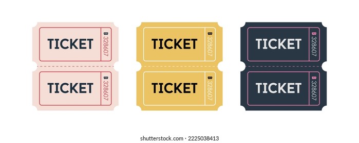 Vintage ticket vector design collection. Movie festival entertainment symbol. Three colors concept.