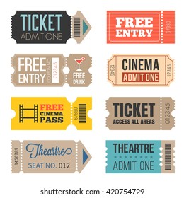 Vintage Tickets in different style,flat design set 2