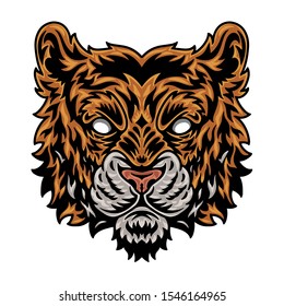 Vintage Tiger face. Heading vintage style Isolated on a white background. Design element for logo, badge, tattoo, t-shirt, banner, poster.