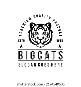 Vintage Tiger Head logo design vector illustration black and white