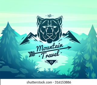 Vintage tiger labels. Retro vector design graphic element,  for your design or poster. Wood background. Hunter woods background.