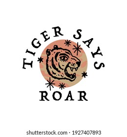 Vintage tiger logo or label art in vintage style