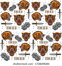 vintage tiger tattoo pattern, vector EPS 10