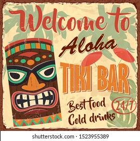 Vintage Tiki Bar metal sign.Retro poster 1950s style.