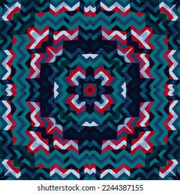 Vintage tile geometric seamless pattern vector design. Decorative colorful background. Funky repeat textile print. Cheerfulfolk motifs patchwork sample. Fashion endless template.