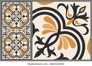 Vintage tile intricate details for a decorative look. Seamless retro vector. Ceramic tile in talavera style. Vector illustration.