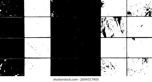 Vintage Tile Pattern with Grunge Effects and Abstract Hand-Drawn Lines