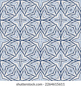 Vintage tile pattern. Seamless blue and white background with abstract floral design elements. Symmetric oriental tiles. Azulejo vector ornament