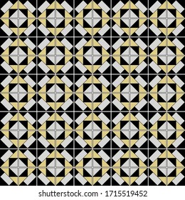 Vintage Tile, Pattern, Seamless, Gold and Black and Grey