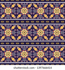 Vintage tile pattern vector border seamless with ornaments. Puebla ceramic motif texture. Majolica mosaic background for kitchen wall or bathroom floor.