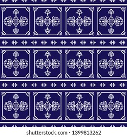 Vintage tile pattern vector border seamless with ornaments. Mexico ceramic motif texture. Majolica mosaic background for kitchen wall or bathroom floor.