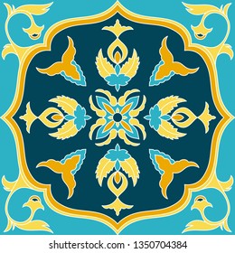 Vintage tile pattern vector elements with baroque ornaments. Mexican talavera ceramic motif texture. Majolica mosaic background for kitchen wall or bathroom floor.