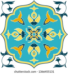 Vintage tile pattern vector elements with retro ornaments. Italian sicily ceramic motif texture. Majolica mosaic background for kitchen wall or bathroom floor.