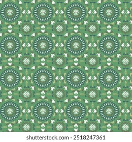 Vintage Fliese nahtloses Muster. Dekorative Blumen auf hellgrünem Hintergrund, Nahtloses abstraktes Rastergeometriemuster. 